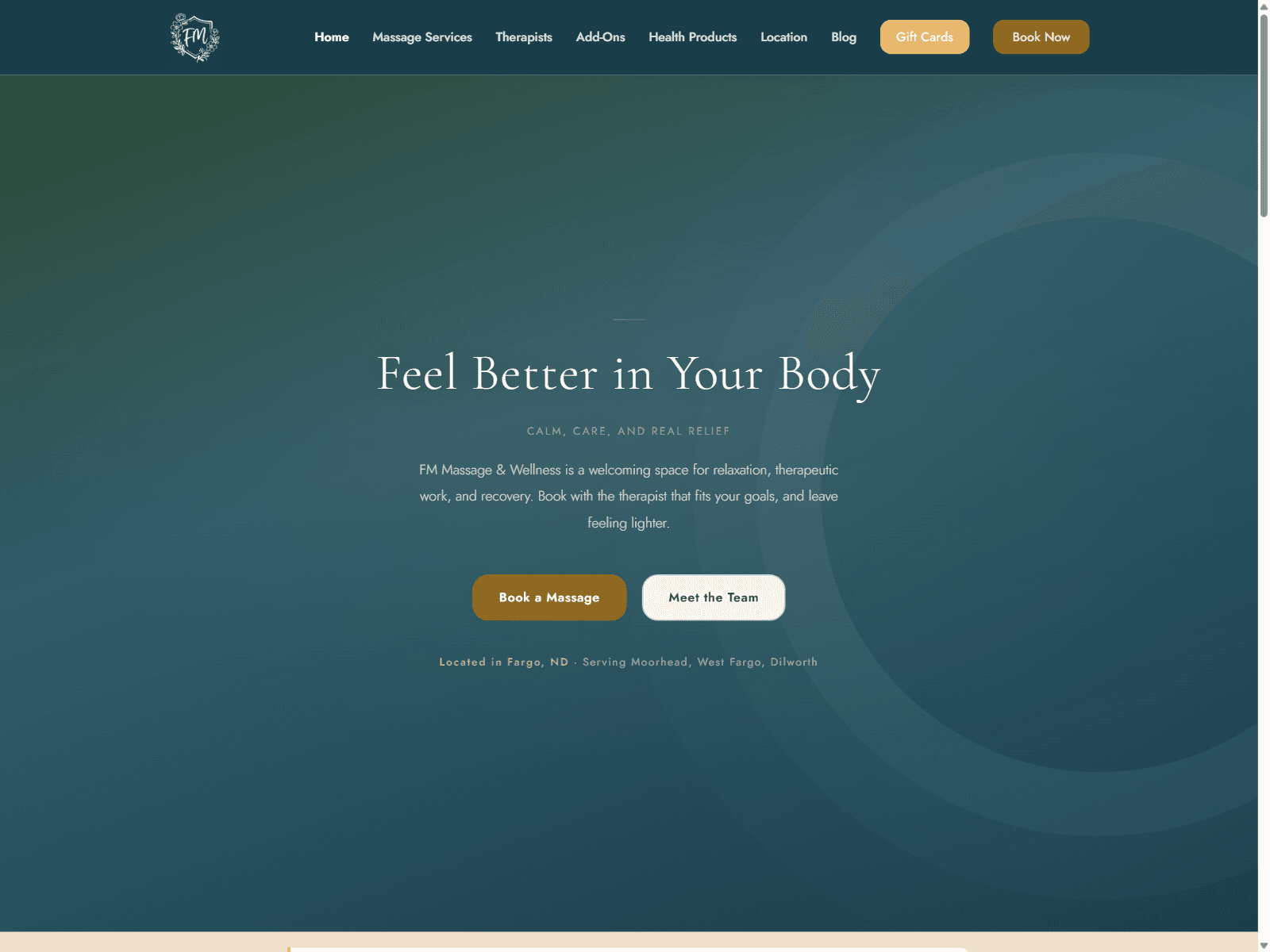 FM Massage site, hero screenshot