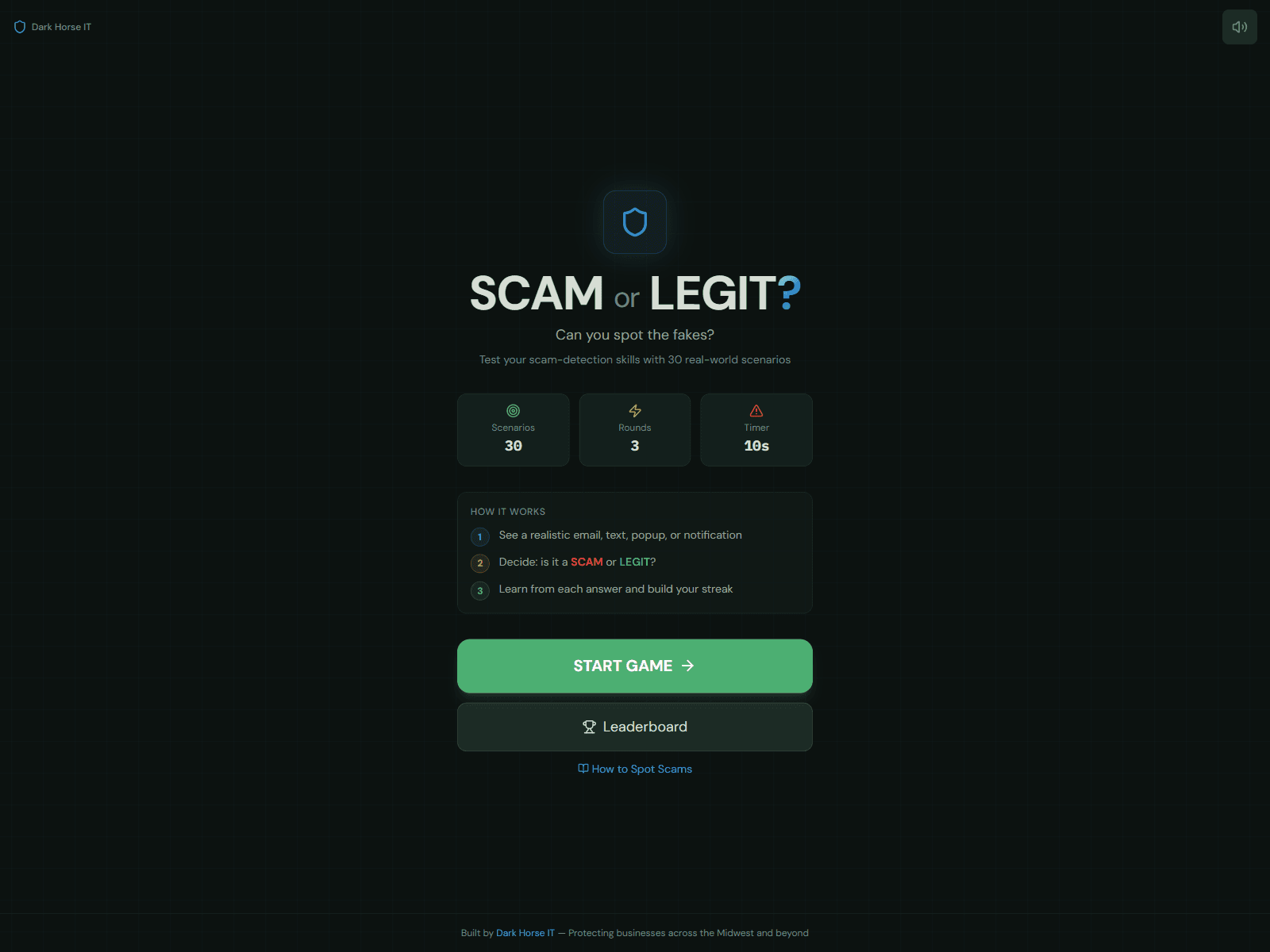 game.darkhorseit site, hero screenshot