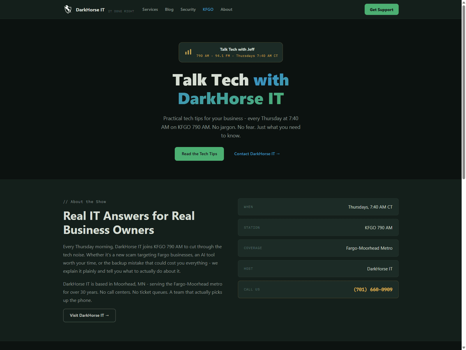 KFGO Tech Tips site, hero screenshot