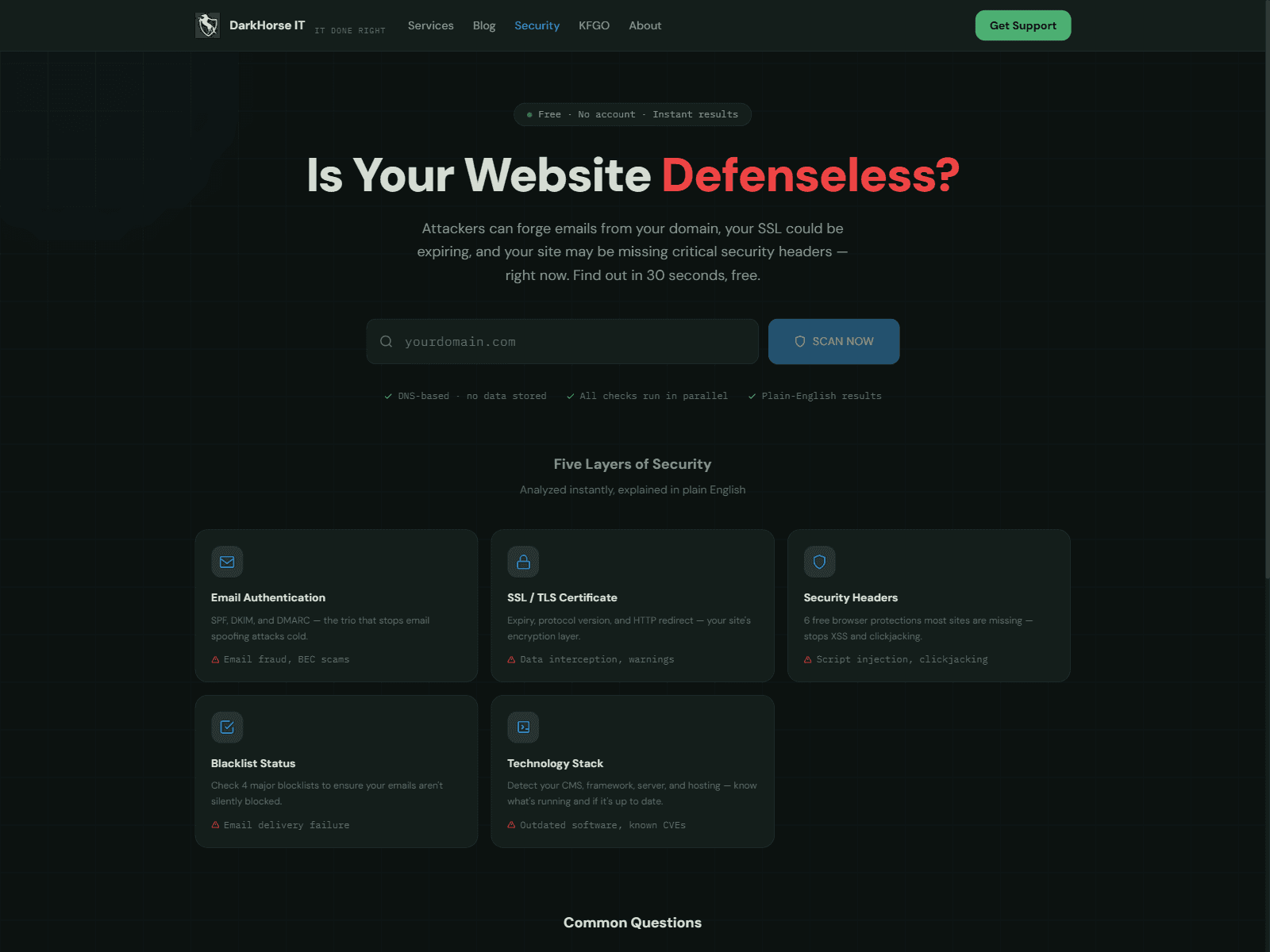 Security Scanner site, hero screenshot